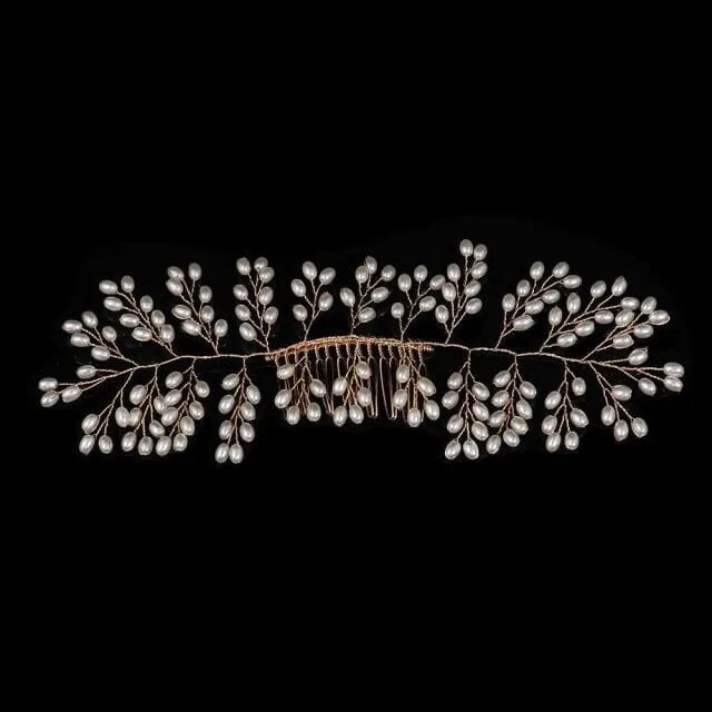 Large Oval Pearl Wedding Hair Comb Wire, Bridal Pearl Decorative Hair Comb Headpiece for Brides, Prom