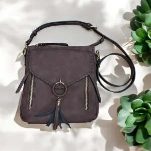 Layla Faux Suede Whipstitch Crossbody with Tassel