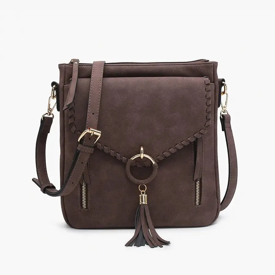 Layla Faux Suede Whipstitch Crossbody with Tassel