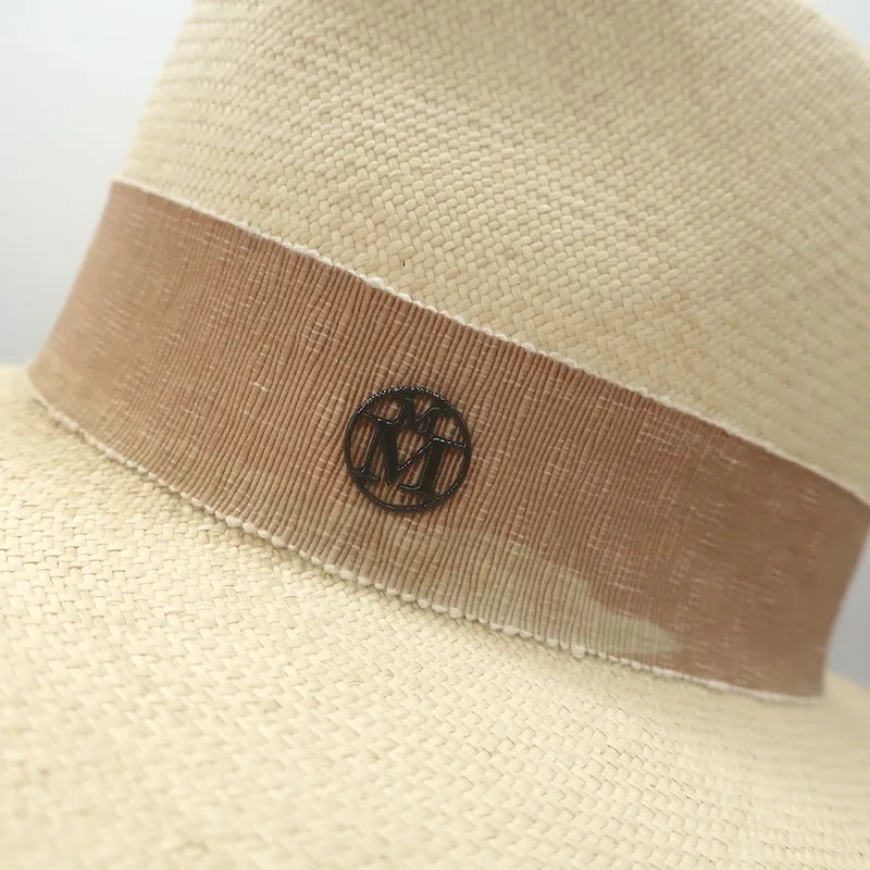 Maison Michel Charles Straw Fedora Hat Beige Size Small