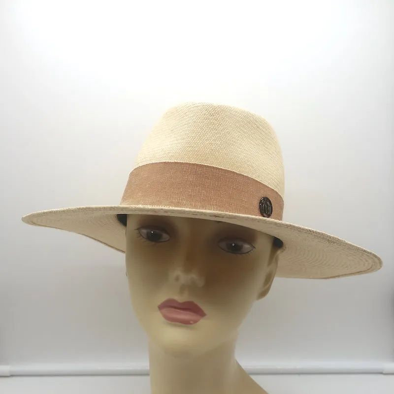 Maison Michel Charles Straw Fedora Hat Beige Size Small