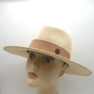 Maison Michel Charles Straw Fedora Hat Beige Size Small