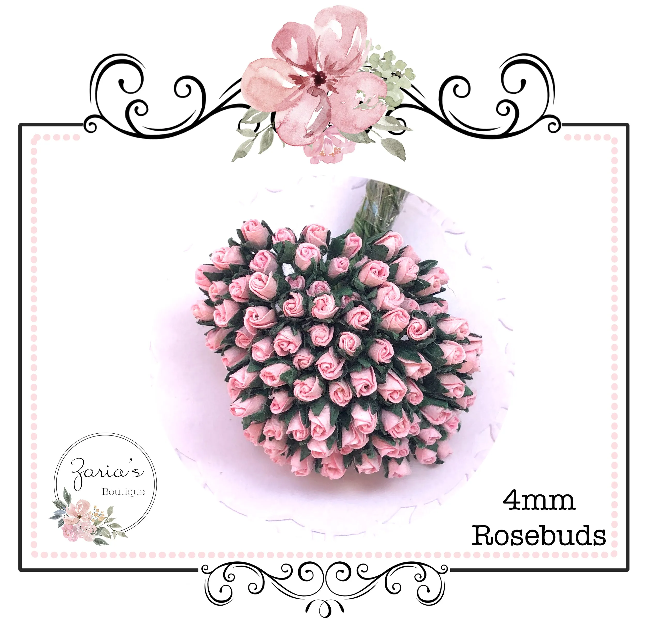 Mulberry Paper Flower ~ Micro Baby Pink Rosebud ~ 4mm x 10 pieces