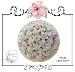 Mulberry Paper Flower ~ Two-Tone Ivory Pink Open Rose ~ 10mm x 10 pieces