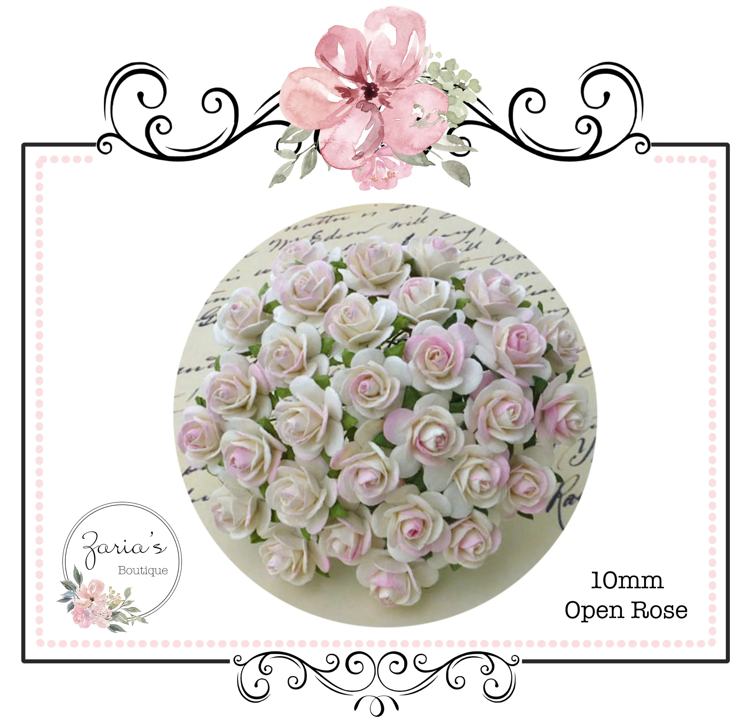 Mulberry Paper Flower ~ Two-Tone Ivory Pink Open Rose ~ 10mm x 10 pieces