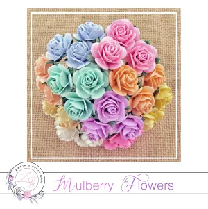 Mulberry Paper Flowers ~ Mixed Pastel Roses ~ 2 sizes