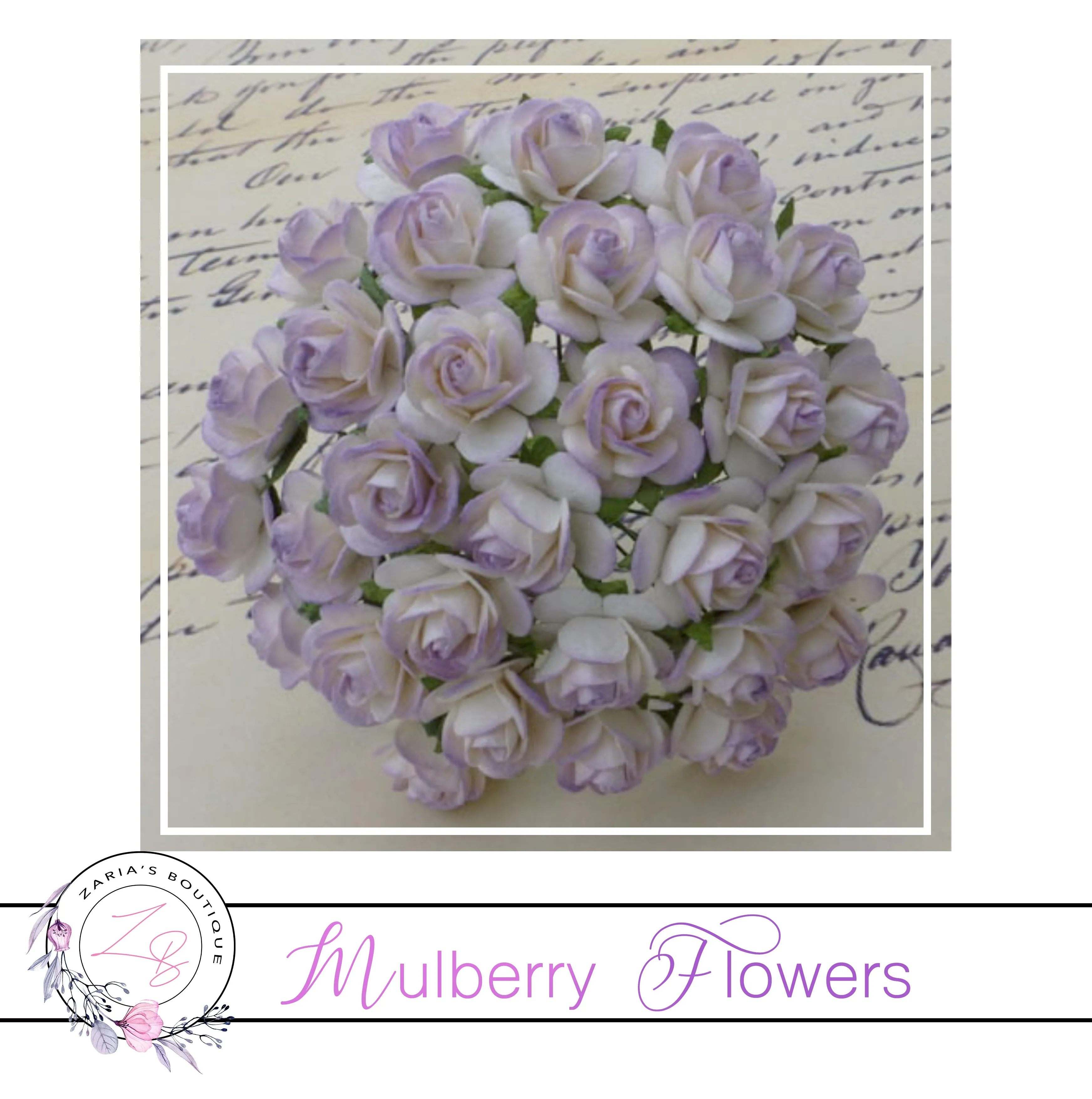 Mulberry Paper Flowers ~ Two-Tone Lilac Roses ~ 2 sizes
