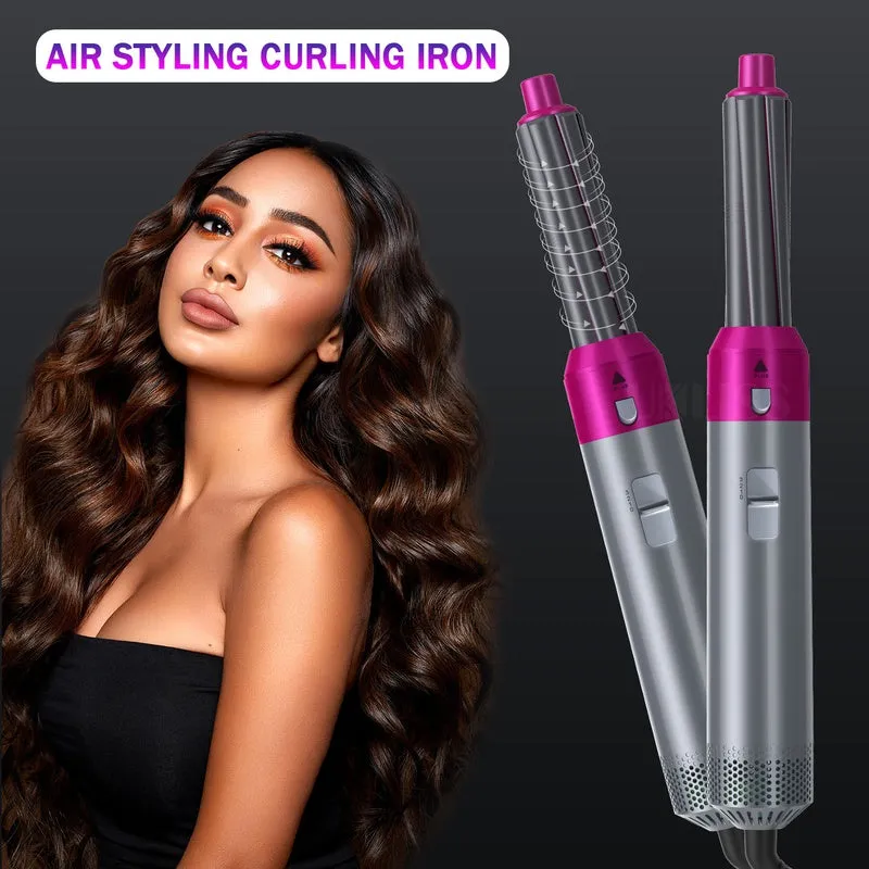 Multifunctional 5 In 1 Warm-Air Comb Hair Comb Curlers Straight Comb Hair Dryer(2*curler 1*straight 1*dryer 1*comb)
