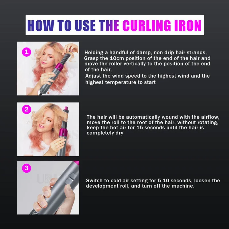 Multifunctional 5 In 1 Warm-Air Comb Hair Comb Curlers Straight Comb Hair Dryer(2*curler 1*straight 1*dryer 1*comb)