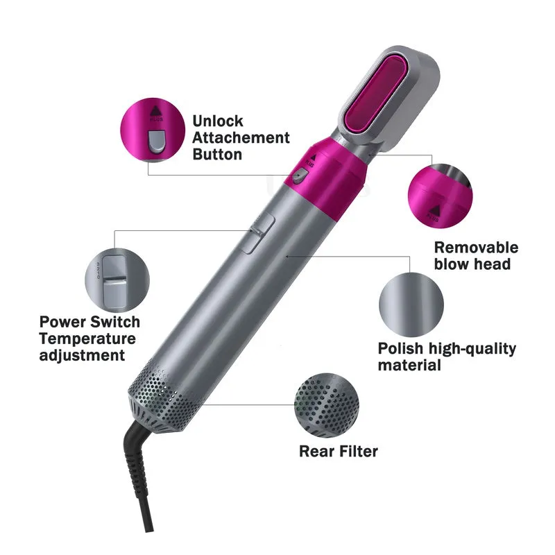 Multifunctional 5 In 1 Warm-Air Comb Hair Comb Curlers Straight Comb Hair Dryer(2*curler 1*straight 1*dryer 1*comb)