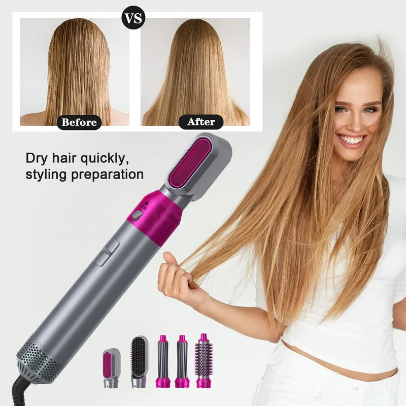 Multifunctional 5 In 1 Warm-Air Comb Hair Comb Curlers Straight Comb Hair Dryer(2*curler 1*straight 1*dryer 1*comb)