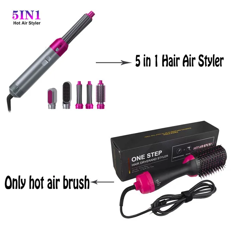 Multifunctional 5 In 1 Warm-Air Comb Hair Comb Curlers Straight Comb Hair Dryer(2*curler 1*straight 1*dryer 1*comb)