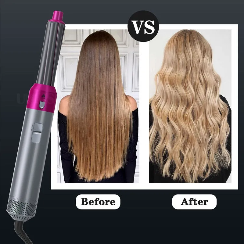 Multifunctional 5 In 1 Warm-Air Comb Hair Comb Curlers Straight Comb Hair Dryer(2*curler 1*straight 1*dryer 1*comb)