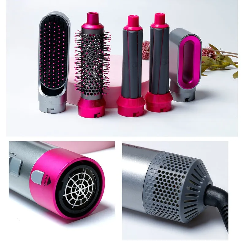 Multifunctional 5 In 1 Warm-Air Comb Hair Comb Curlers Straight Comb Hair Dryer(2*curler 1*straight 1*dryer 1*comb)