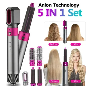 Multifunctional 5 In 1 Warm-Air Comb Hair Comb Curlers Straight Comb Hair Dryer(2*curler 1*straight 1*dryer 1*comb)