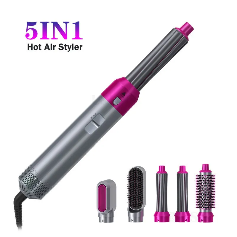 Multifunctional 5 In 1 Warm-Air Comb Hair Comb Curlers Straight Comb Hair Dryer(2*curler 1*straight 1*dryer 1*comb)