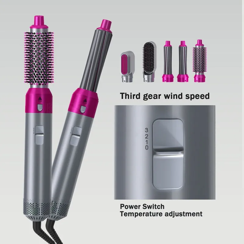 Multifunctional 5 In 1 Warm-Air Comb Hair Comb Curlers Straight Comb Hair Dryer(2*curler 1*straight 1*dryer 1*comb)