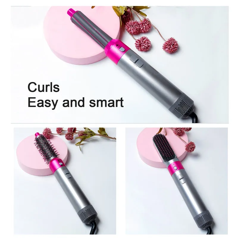 Multifunctional 5 In 1 Warm-Air Comb Hair Comb Curlers Straight Comb Hair Dryer(2*curler 1*straight 1*dryer 1*comb)