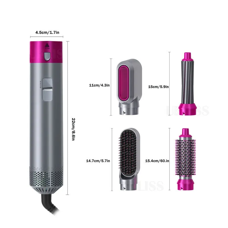 Multifunctional 5 In 1 Warm-Air Comb Hair Comb Curlers Straight Comb Hair Dryer(2*curler 1*straight 1*dryer 1*comb)