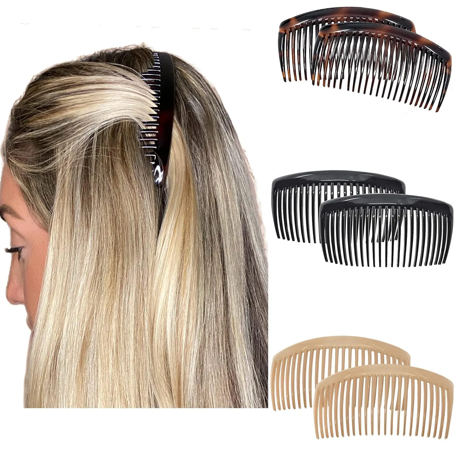 Paris AD66/2 French Side Comb Large Curved Tortoiseshell Hair Combs for Women Fine Hair, 4 Inch Strong Hold Hair Comb for Women Bun Chignon Up-Do Styling Girls Hair Accessories, Made in France