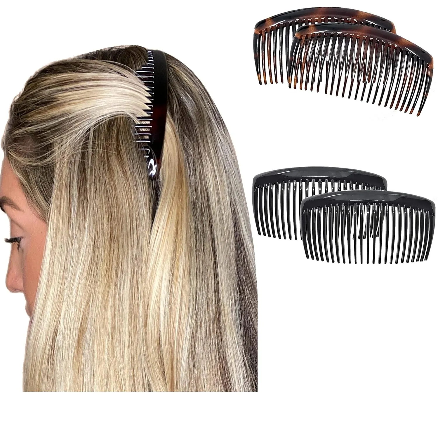 Paris AD66/2 French Side Comb Large Curved Tortoiseshell Hair Combs for Women Fine Hair, 4 Inch Strong Hold Hair Comb for Women Bun Chignon Up-Do Styling Girls Hair Accessories, Made in France