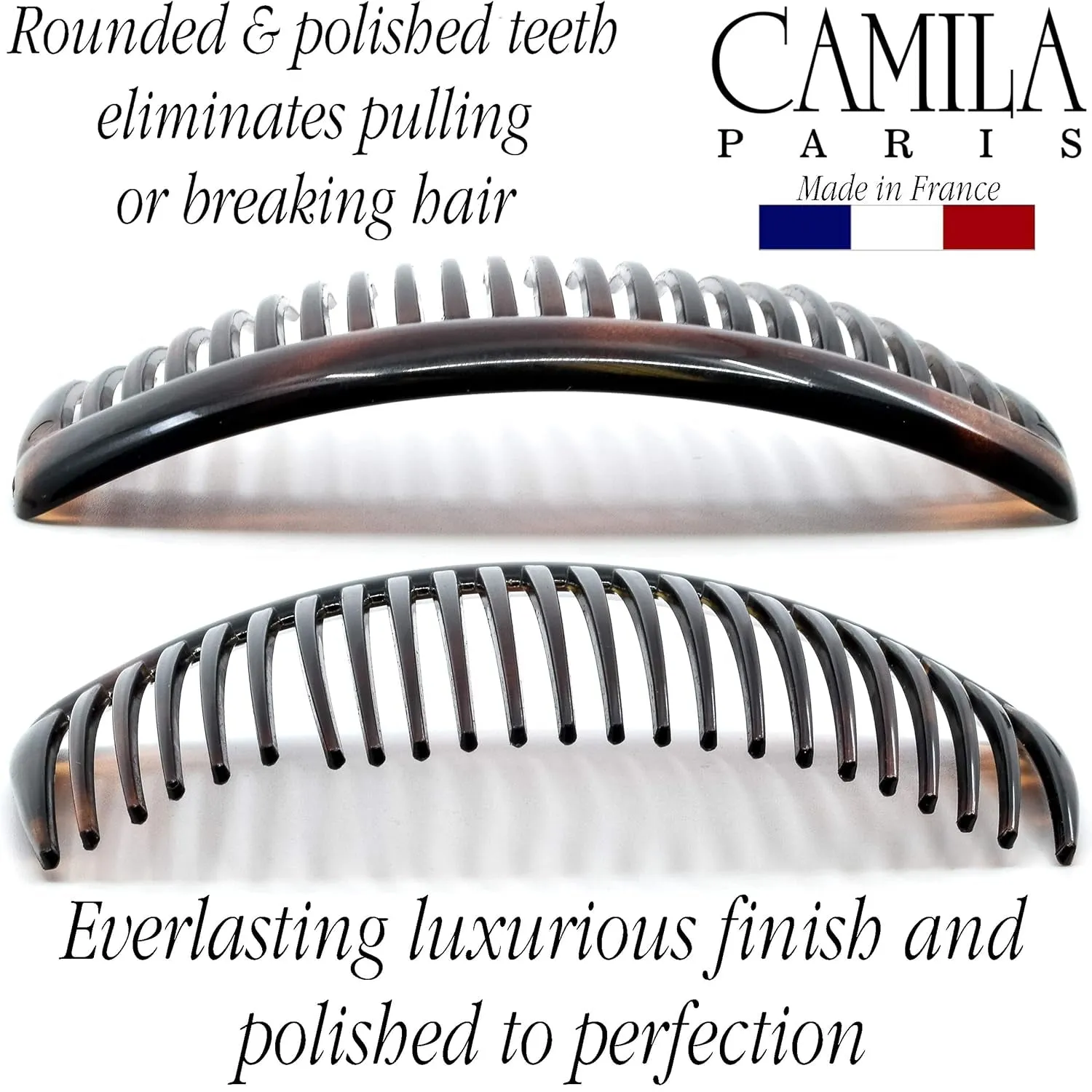 Paris AD66/2 French Side Comb Large Curved Tortoiseshell Hair Combs for Women Fine Hair, 4 Inch Strong Hold Hair Comb for Women Bun Chignon Up-Do Styling Girls Hair Accessories, Made in France