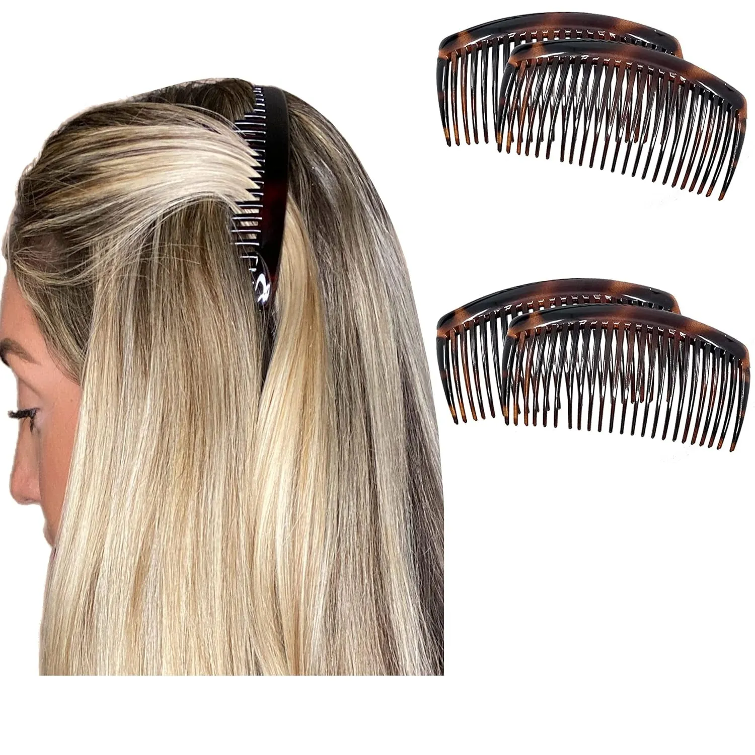 Paris AD66/2 French Side Comb Large Curved Tortoiseshell Hair Combs for Women Fine Hair, 4 Inch Strong Hold Hair Comb for Women Bun Chignon Up-Do Styling Girls Hair Accessories, Made in France