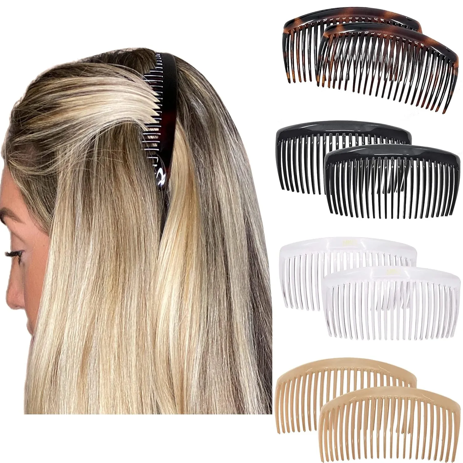 Paris AD66/2 French Side Comb Large Curved Tortoiseshell Hair Combs for Women Fine Hair, 4 Inch Strong Hold Hair Comb for Women Bun Chignon Up-Do Styling Girls Hair Accessories, Made in France