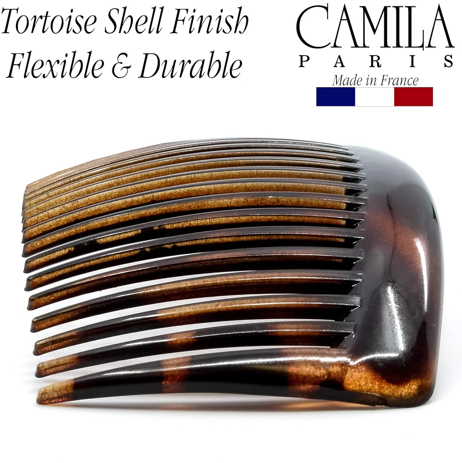 Paris AD66/2 French Side Comb Large Curved Tortoiseshell Hair Combs for Women Fine Hair, 4 Inch Strong Hold Hair Comb for Women Bun Chignon Up-Do Styling Girls Hair Accessories, Made in France