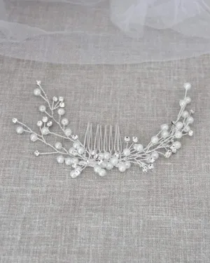 Pearl Hair Comb with Rhinestones in Silver