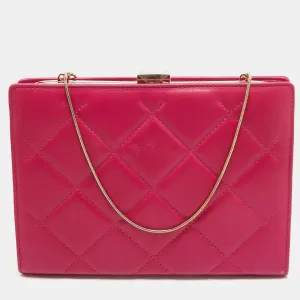 Pink Quilted Leather Frame Chain Clutch