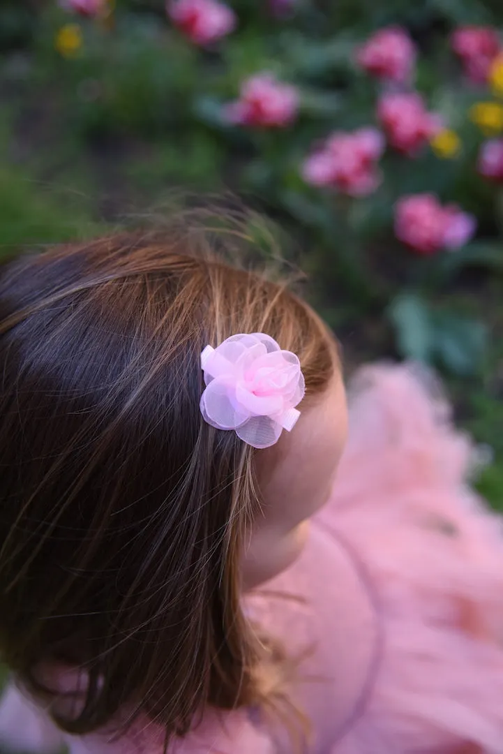 Pink Satin and Chiffon Flower Hair Clip