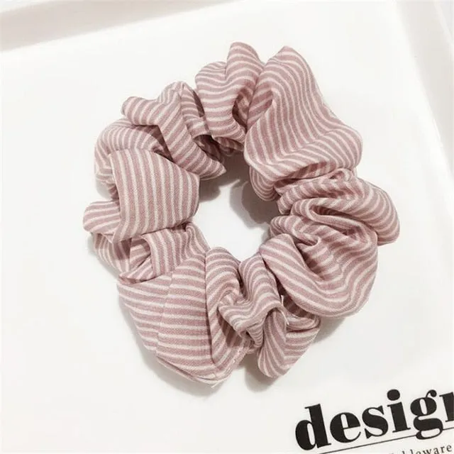 Polka Dot Stripe Lattice Cloth Scrunchie Women Girls Elastic Hair Rubber Band Accessories For Women Tie Hair Ring Rope Headdress