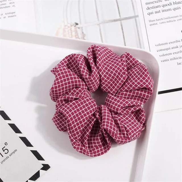 Polka Dot Stripe Lattice Cloth Scrunchie Women Girls Elastic Hair Rubber Band Accessories For Women Tie Hair Ring Rope Headdress