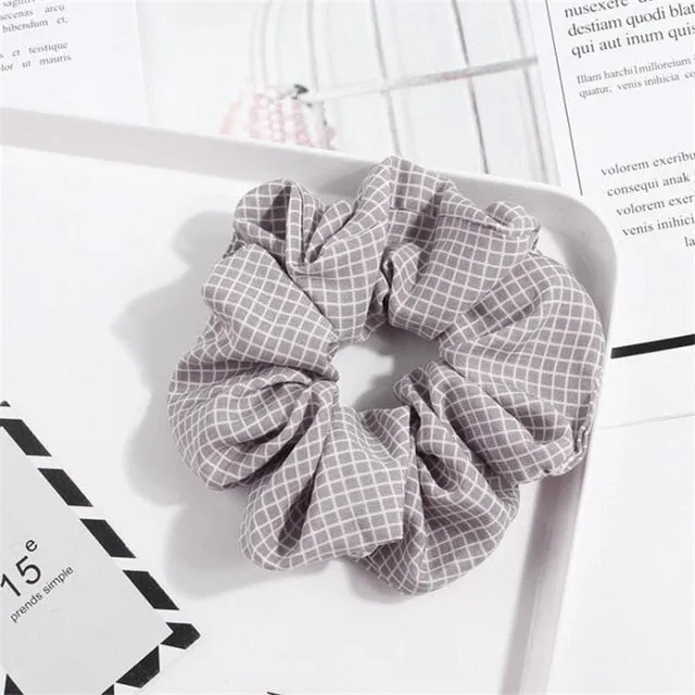 Polka Dot Stripe Lattice Cloth Scrunchie Women Girls Elastic Hair Rubber Band Accessories For Women Tie Hair Ring Rope Headdress