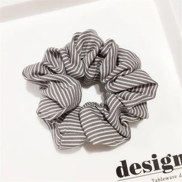 Polka Dot Stripe Lattice Cloth Scrunchie Women Girls Elastic Hair Rubber Band Accessories For Women Tie Hair Ring Rope Headdress