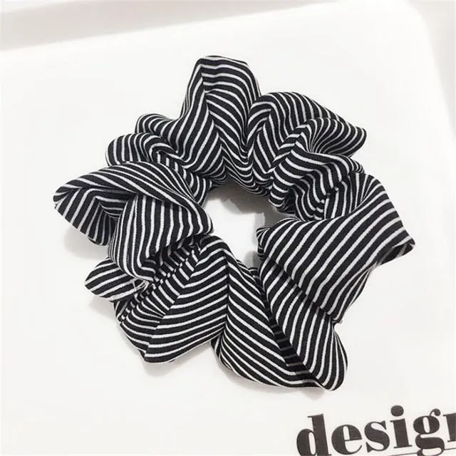 Polka Dot Stripe Lattice Cloth Scrunchie Women Girls Elastic Hair Rubber Band Accessories For Women Tie Hair Ring Rope Headdress