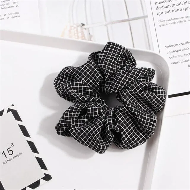 Polka Dot Stripe Lattice Cloth Scrunchie Women Girls Elastic Hair Rubber Band Accessories For Women Tie Hair Ring Rope Headdress