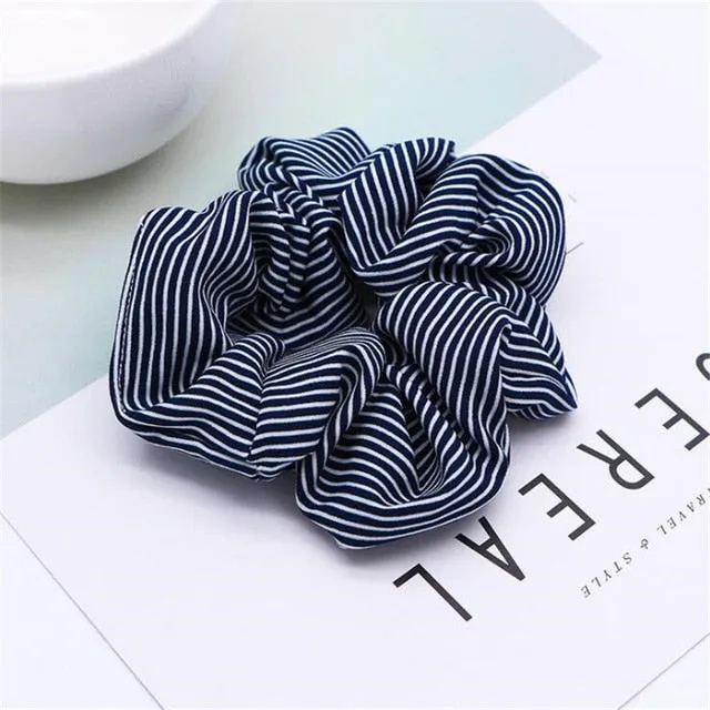 Polka Dot Stripe Lattice Cloth Scrunchie Women Girls Elastic Hair Rubber Band Accessories For Women Tie Hair Ring Rope Headdress