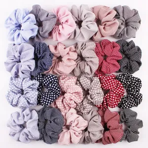 Polka Dot Stripe Lattice Cloth Scrunchie Women Girls Elastic Hair Rubber Band Accessories For Women Tie Hair Ring Rope Headdress