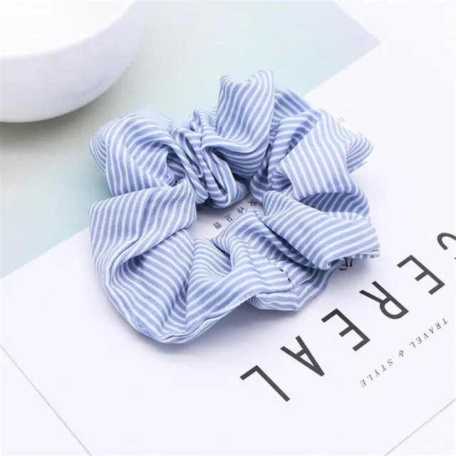 Polka Dot Stripe Lattice Cloth Scrunchie Women Girls Elastic Hair Rubber Band Accessories For Women Tie Hair Ring Rope Headdress