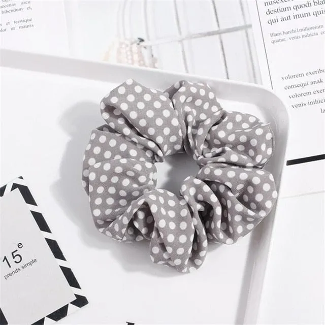Polka Dot Stripe Lattice Cloth Scrunchie Women Girls Elastic Hair Rubber Band Accessories For Women Tie Hair Ring Rope Headdress