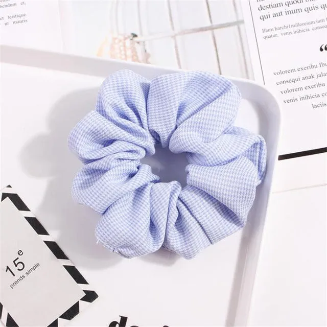 Polka Dot Stripe Lattice Cloth Scrunchie Women Girls Elastic Hair Rubber Band Accessories For Women Tie Hair Ring Rope Headdress