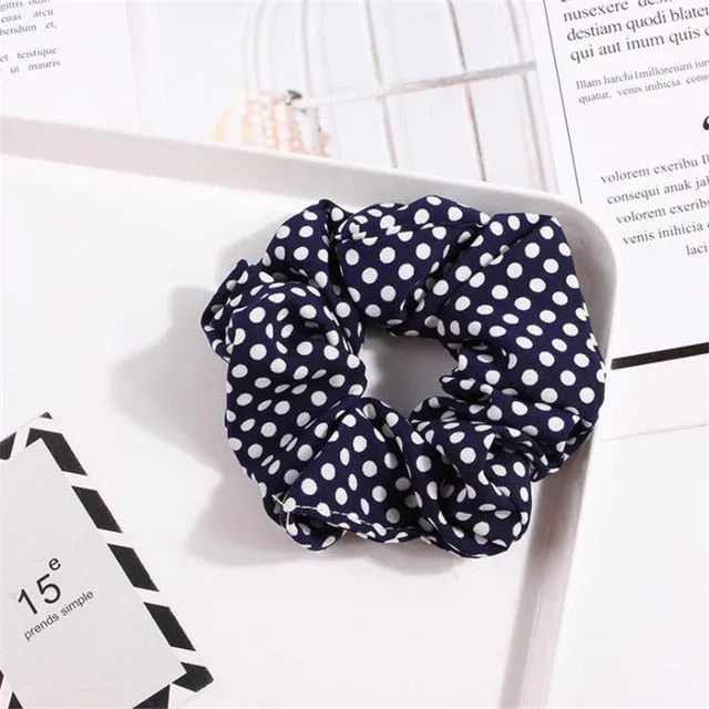 Polka Dot Stripe Lattice Cloth Scrunchie Women Girls Elastic Hair Rubber Band Accessories For Women Tie Hair Ring Rope Headdress