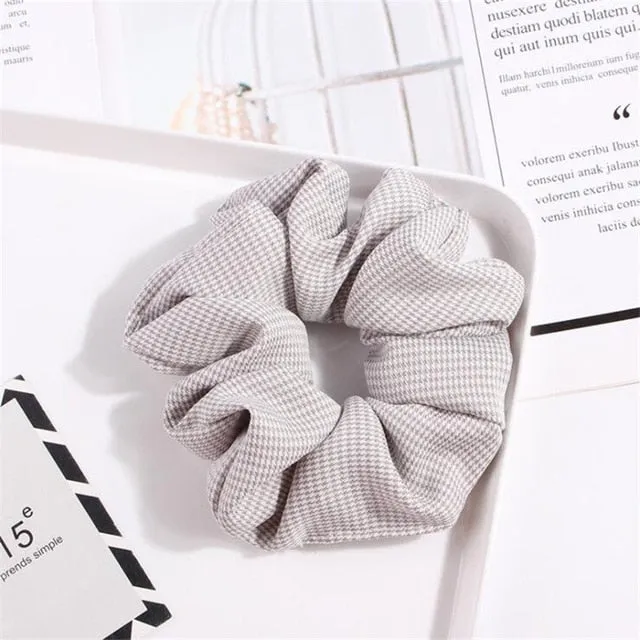 Polka Dot Stripe Lattice Cloth Scrunchie Women Girls Elastic Hair Rubber Band Accessories For Women Tie Hair Ring Rope Headdress