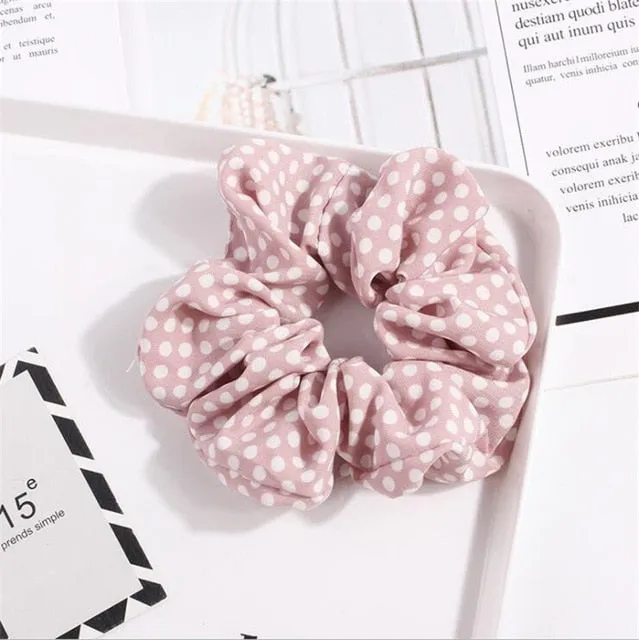 Polka Dot Stripe Lattice Cloth Scrunchie Women Girls Elastic Hair Rubber Band Accessories For Women Tie Hair Ring Rope Headdress