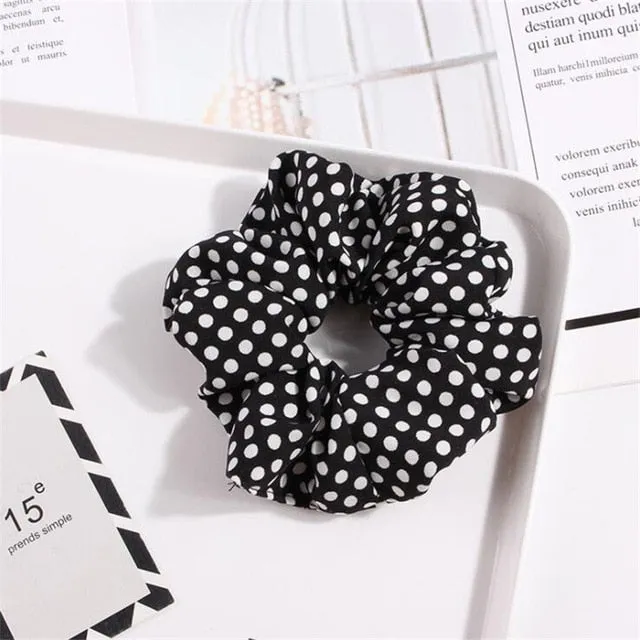 Polka Dot Stripe Lattice Cloth Scrunchie Women Girls Elastic Hair Rubber Band Accessories For Women Tie Hair Ring Rope Headdress
