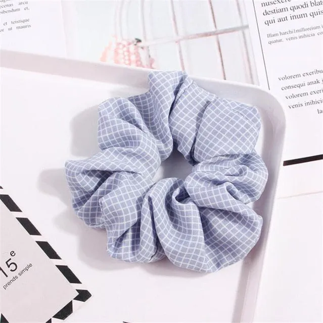 Polka Dot Stripe Lattice Cloth Scrunchie Women Girls Elastic Hair Rubber Band Accessories For Women Tie Hair Ring Rope Headdress