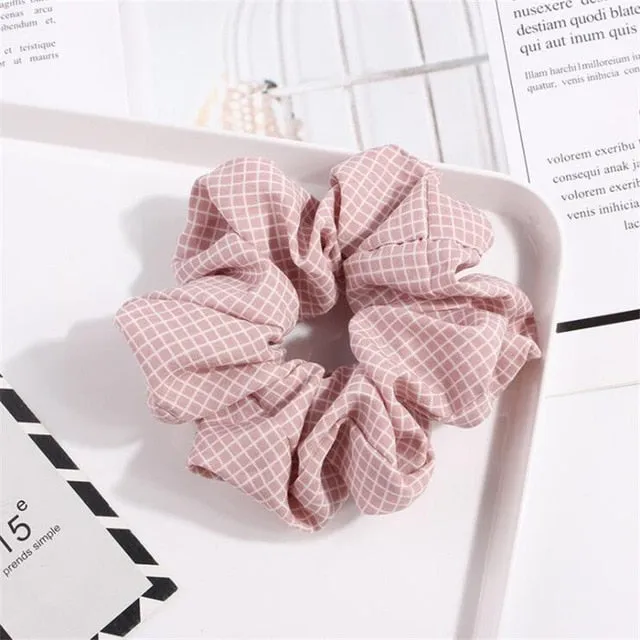 Polka Dot Stripe Lattice Cloth Scrunchie Women Girls Elastic Hair Rubber Band Accessories For Women Tie Hair Ring Rope Headdress