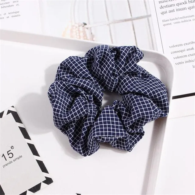 Polka Dot Stripe Lattice Cloth Scrunchie Women Girls Elastic Hair Rubber Band Accessories For Women Tie Hair Ring Rope Headdress